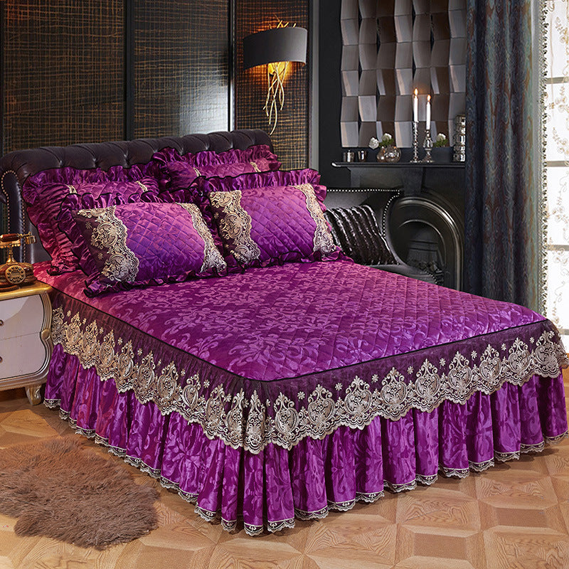 Korean Style Velvet Quilted Bed Skirt Solid Color European Style