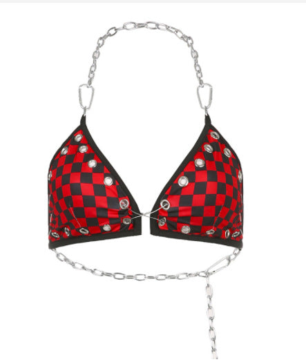 DARLINGAGA Heavy Industry Metal Chain Decorative Pin Halterneck Vest