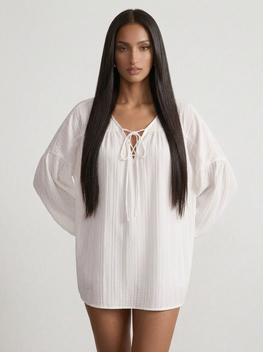 Summer French Style Lantern Sleeve Shirt Women's Design Sense Niche Mid-length Doll Shirt