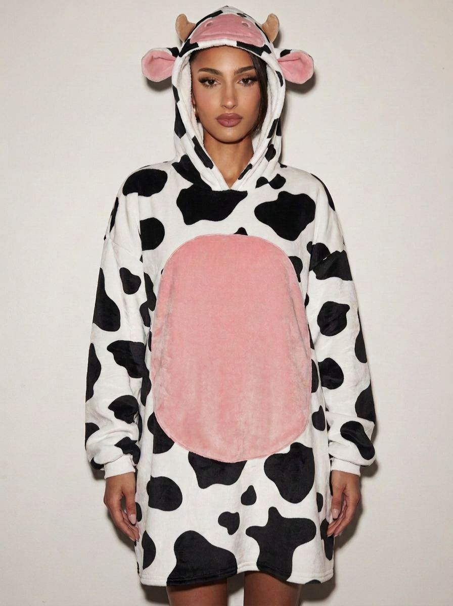 Cow Digital Printing Women's Cute Silver Fox Down