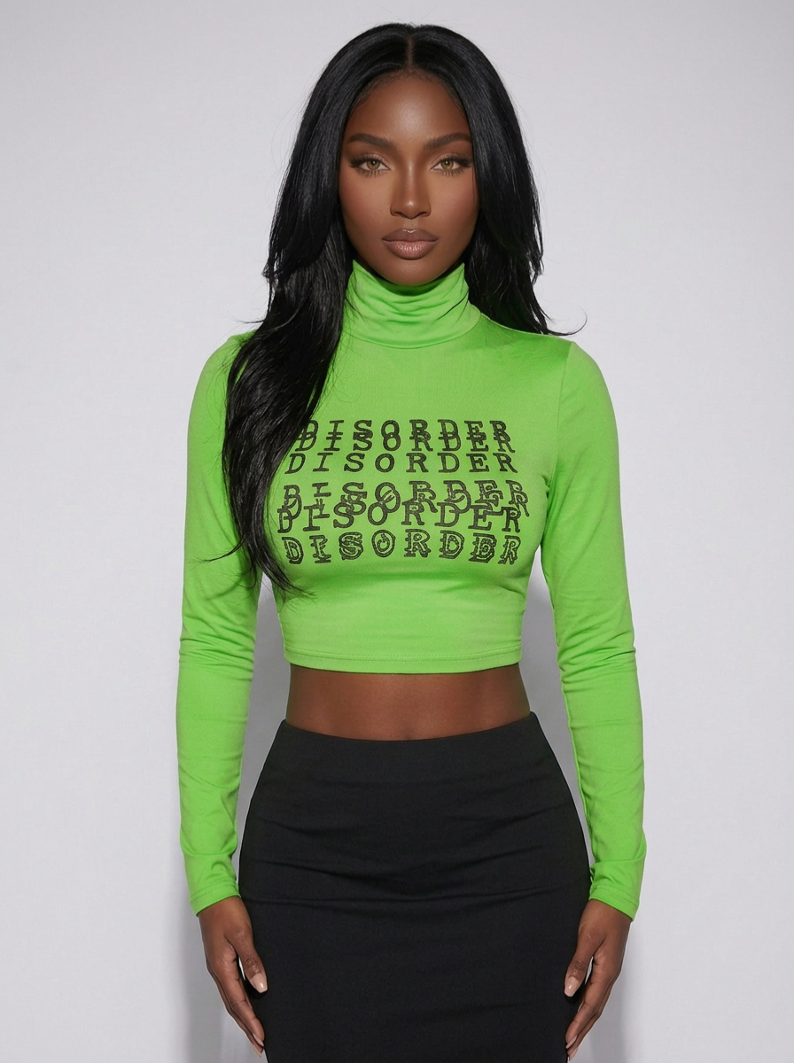 Women's High-neck Cropped Bottoming Printed Blouse