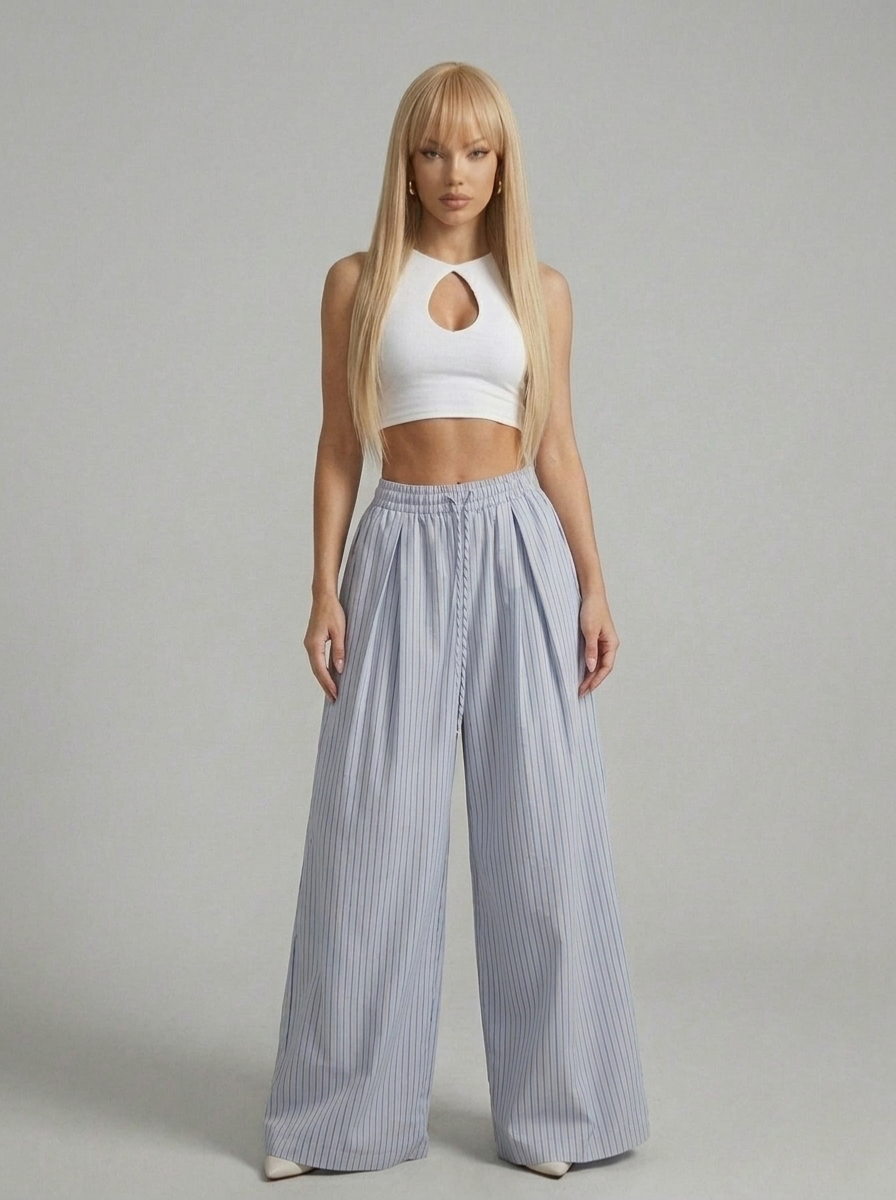 Striped Wide Leg Drawstring Pants