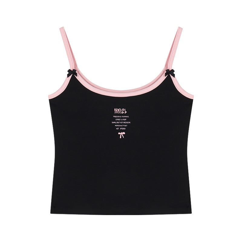 Letter-printed Cropped Camisole With A Bow A Sexy White Top