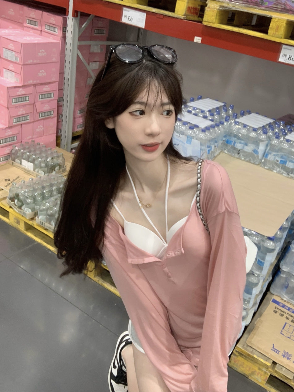 Pure Desire Women's Thin Sunscreen V-Neck Blouse