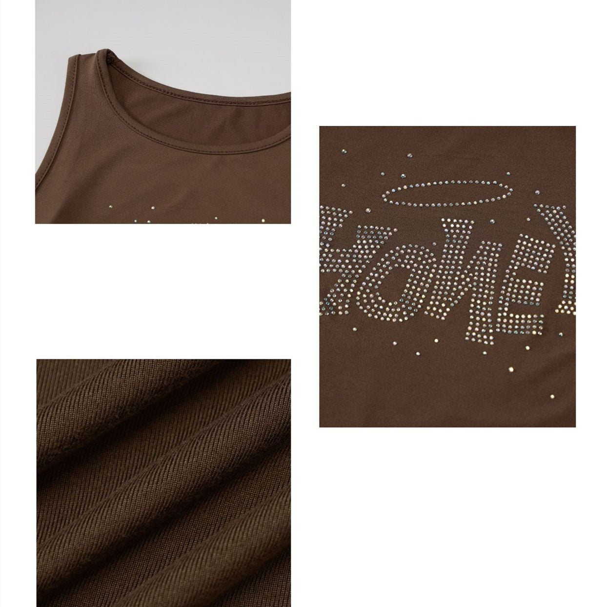 Women's Fashion Round Neck Lettering Hot Diamond Vest