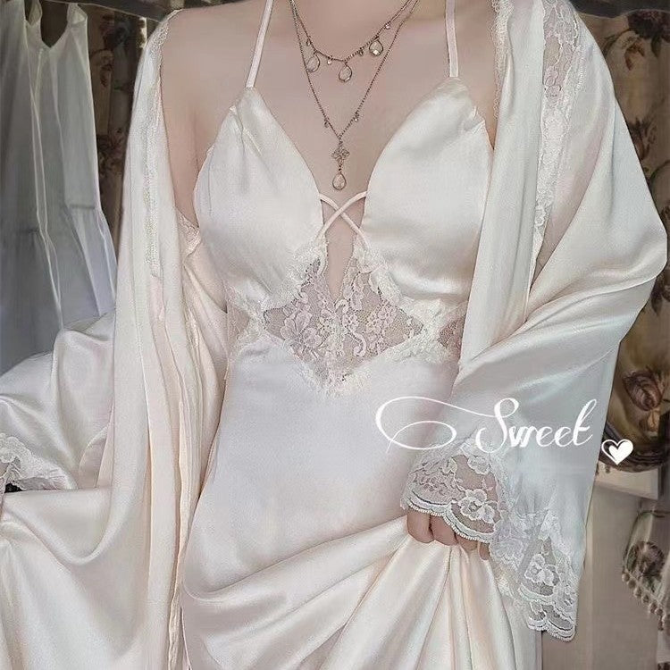 Autumn And Winter French Vintage Silky Skin-friendly Nightgown