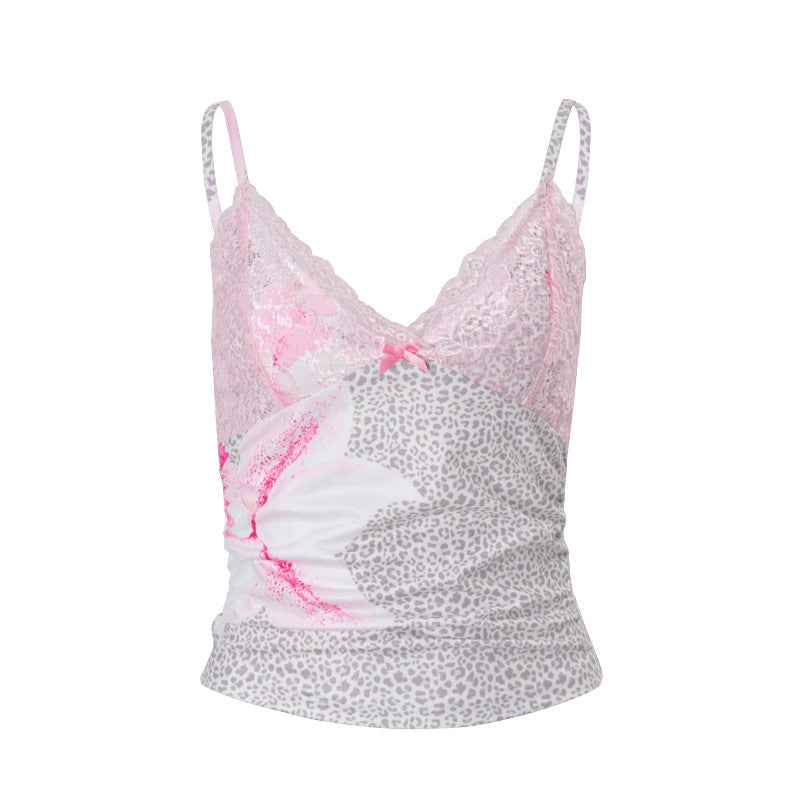 Women's Sexy Strap Short Lace Trim Top