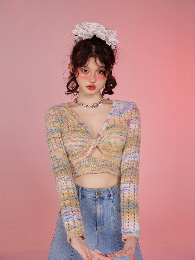 Women's Hollow-out Twisted Collar Long-sleeved Sweater