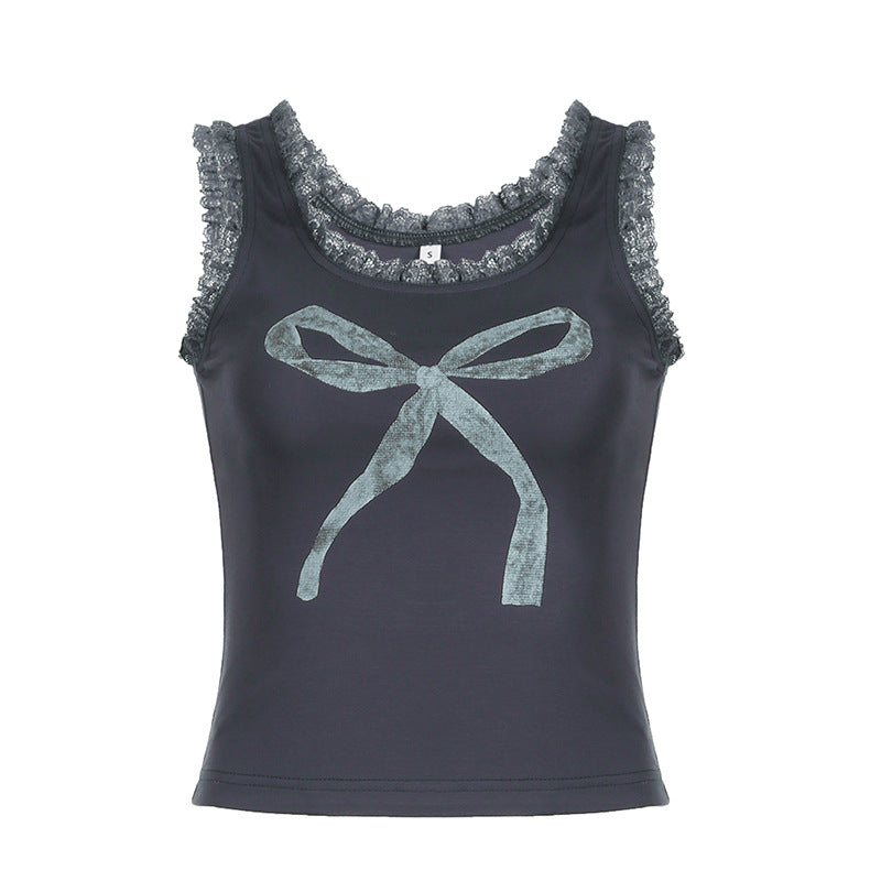 Hot Girl Lace Bow Print Vest