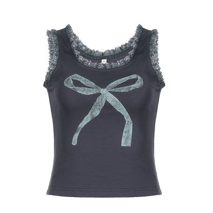 Hot Girl Lace Bow Print Vest