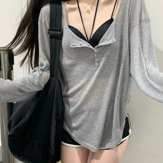 Pure Desire Women's Thin Sunscreen V-Neck Blouse