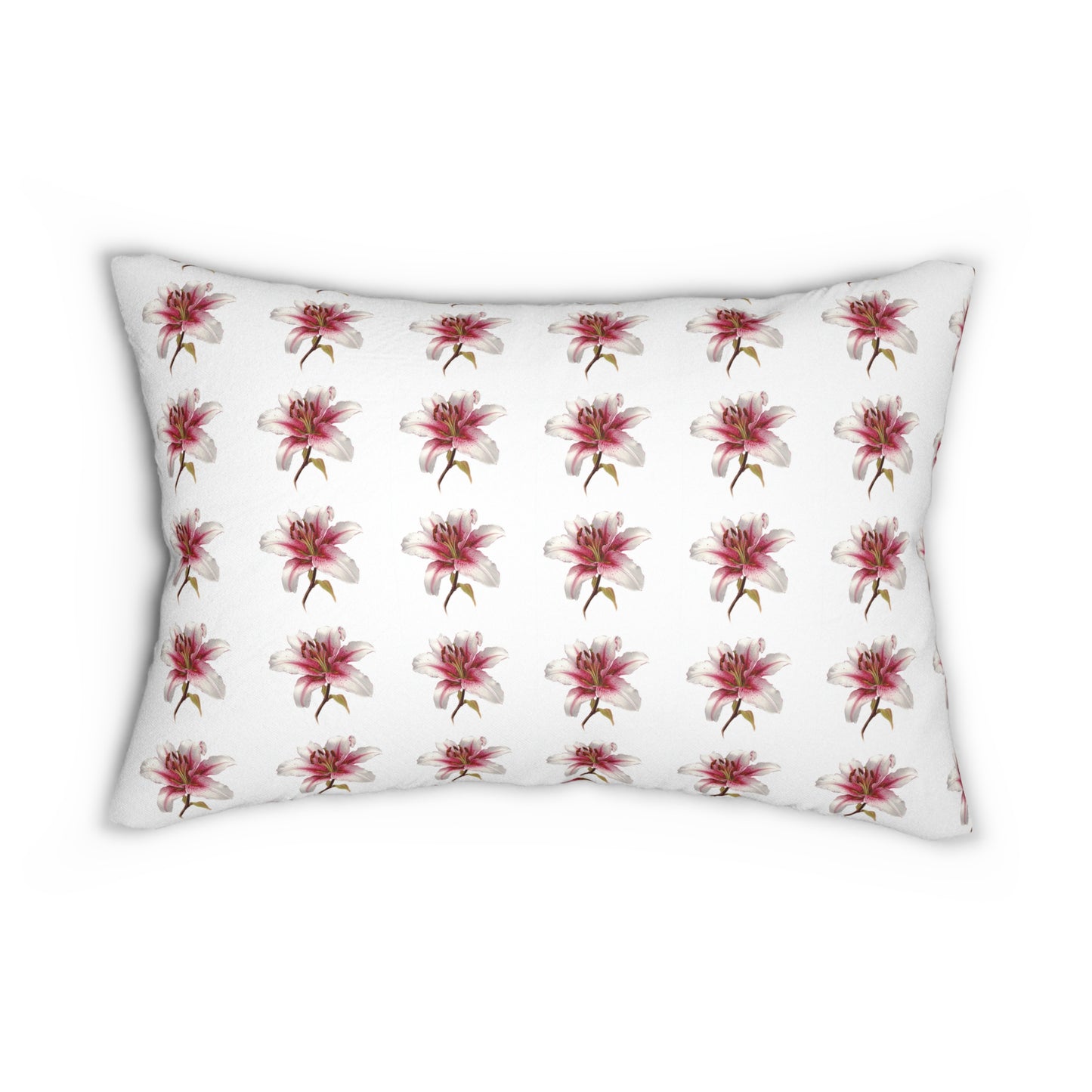 Floral Pink Lily Lumbar Pillow — Watercolor Botanical Accent Cushion