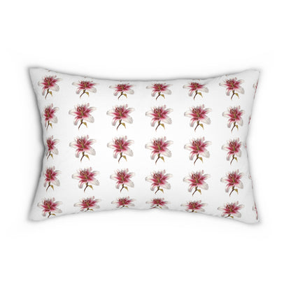 Floral Pink Lily Lumbar Pillow — Watercolor Botanical Accent Cushion