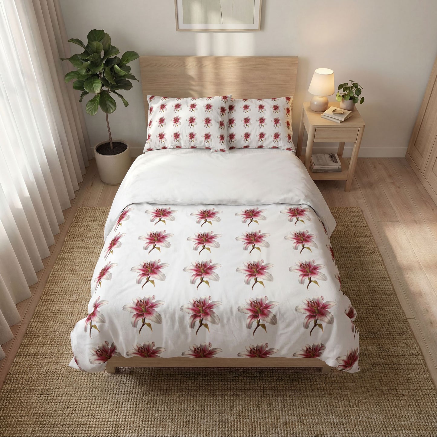 Floral Lily Quilt Cover Set (3-Piece Set)