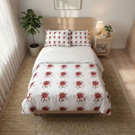 Floral Lily Quilt Cover Set (3-Piece Set)