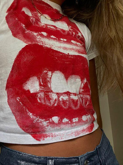 Women's Club Wholesale Lip Printings Cropped Top