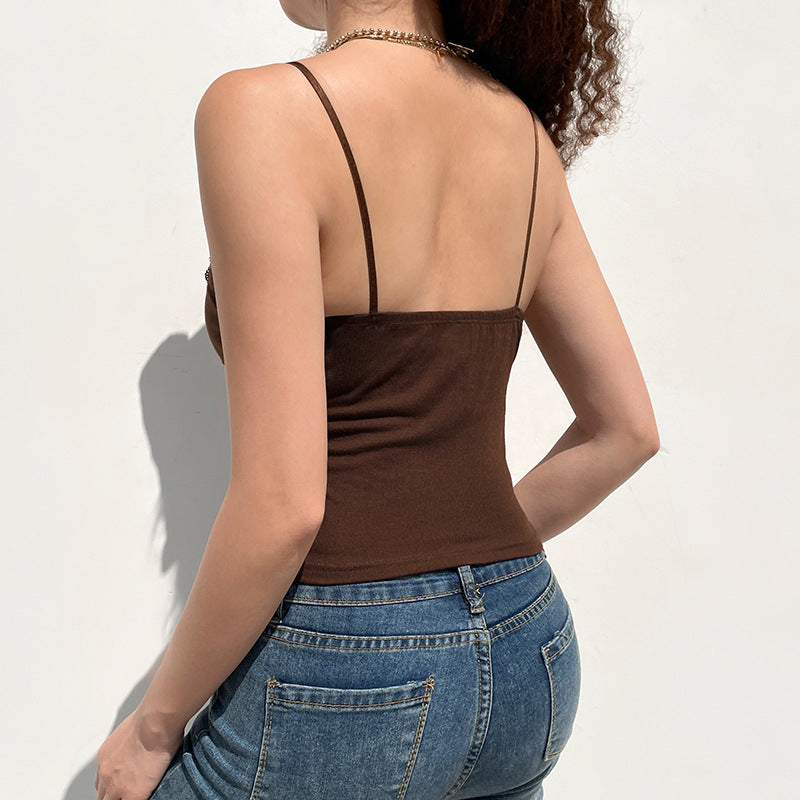 American-style Low-cut Solid Color Stitched Backless Small Vest Women's Lace With Bow