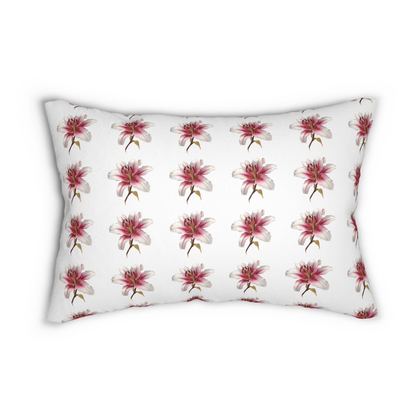 Floral Pink Lily Lumbar Pillow — Watercolor Botanical Accent Cushion