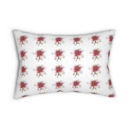 Floral Pink Lily Lumbar Pillow — Watercolor Botanical Accent Cushion
