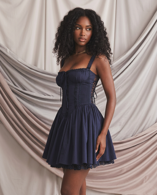 Lace Detail Lace Up Back Mini Dress