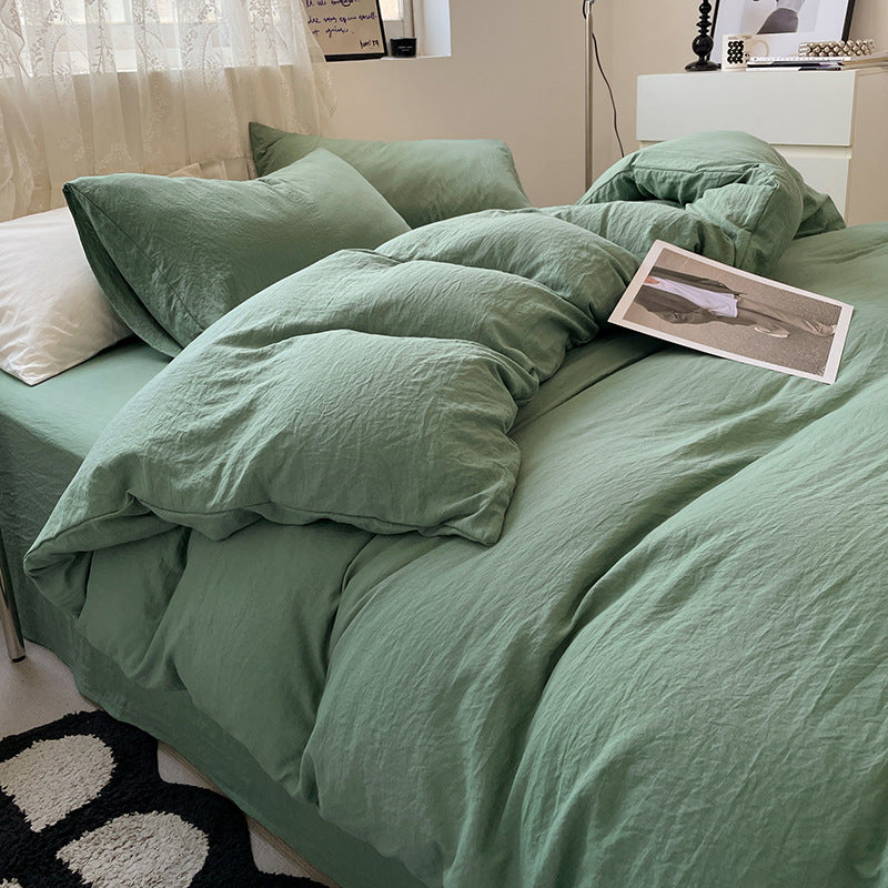 Four-piece Bed Set Solid Color Sanding Washed Cotton Duvet Cover
