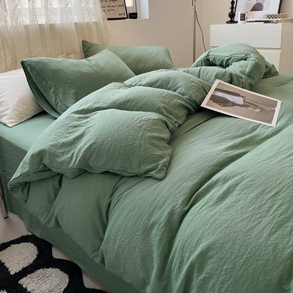 Four-piece Bed Set Solid Color Sanding Washed Cotton Duvet Cover