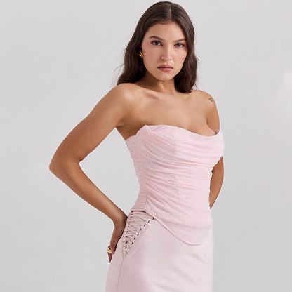 Women's Clothes Mesh Hot Girl Tube Top Midriff Outfit Fishbone Bra