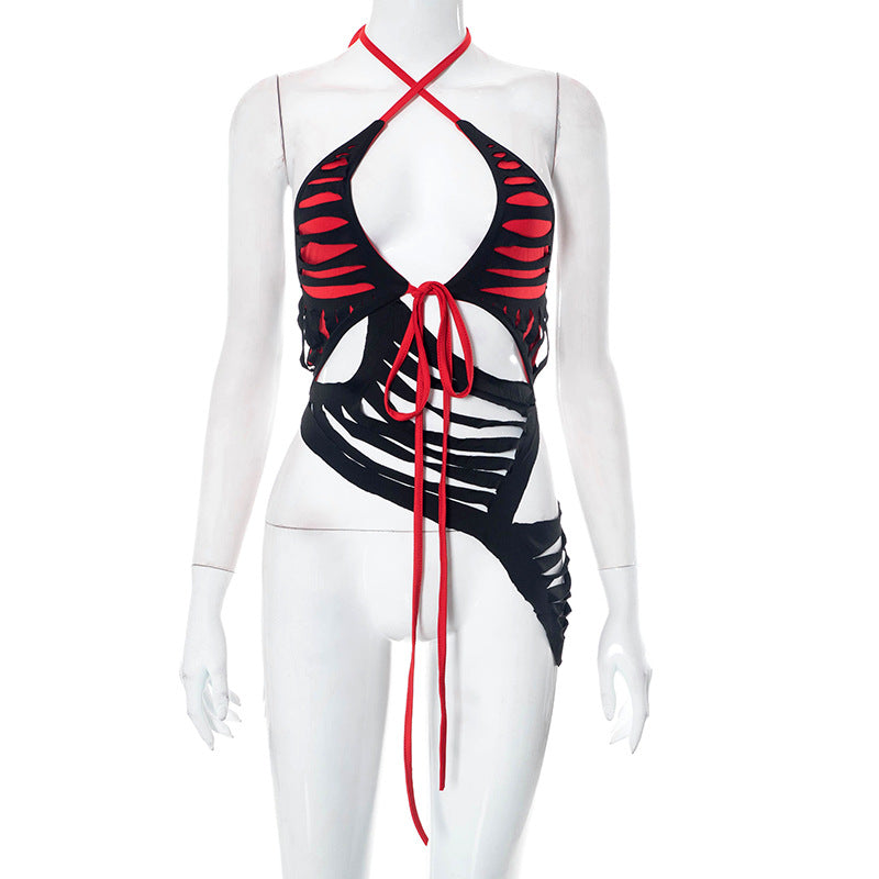 Strap Burnt Flower Slim Fit Top