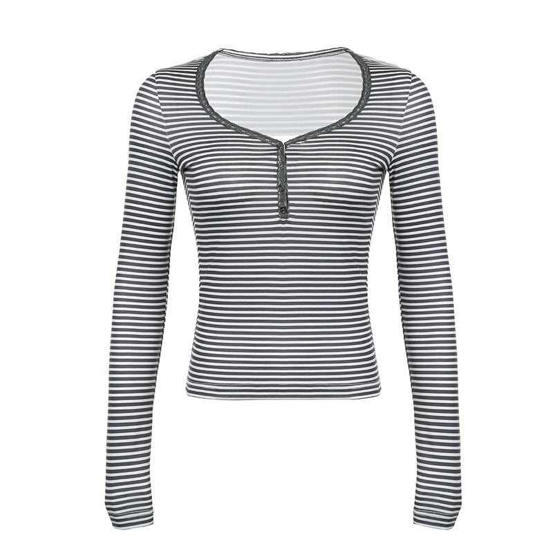 Women's American-style Midriff-baring Long Sleeve Bottoming Shirt