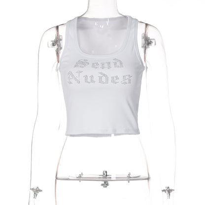 Fashion Casual Letter Rhinestone Short Vest For Women