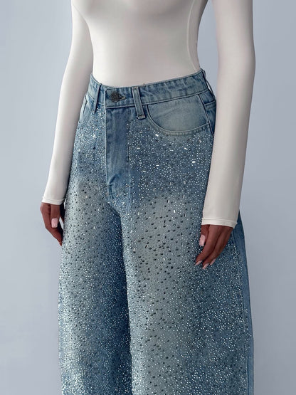 Irregular Rhinestone Jeans