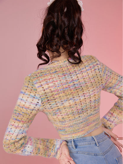 Women's Hollow-out Twisted Collar Long-sleeved Sweater