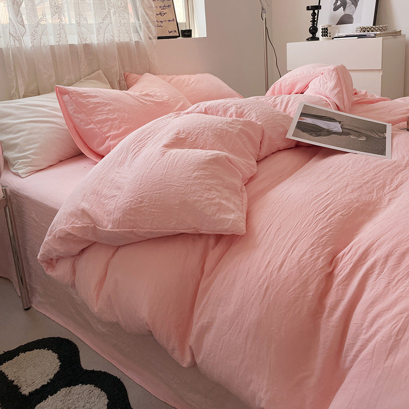 Four-piece Bed Set Solid Color Sanding Washed Cotton Duvet Cover