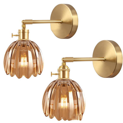 Retro Japanese Style Copper Glass Amber Chandelier
