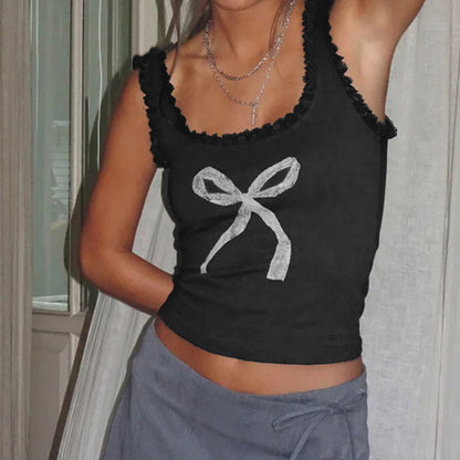 Hot Girl Lace Bow Print Vest