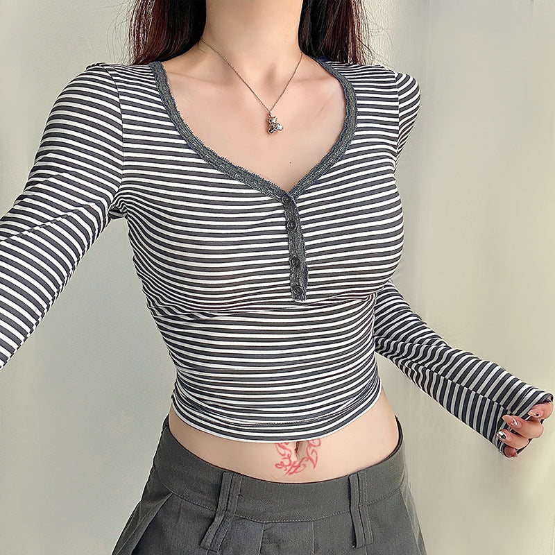 Women's American-style Midriff-baring Long Sleeve Bottoming Shirt