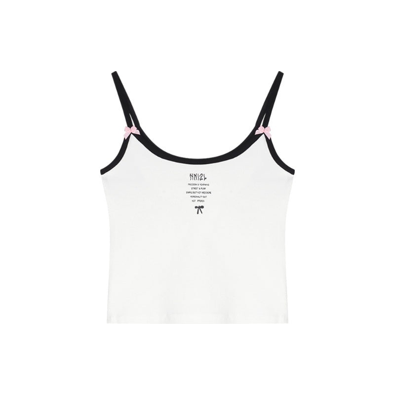 Letter-printed Cropped Camisole With A Bow A Sexy White Top