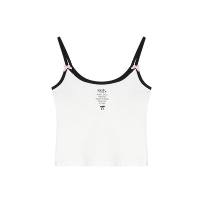 Letter-printed Cropped Camisole With A Bow A Sexy White Top