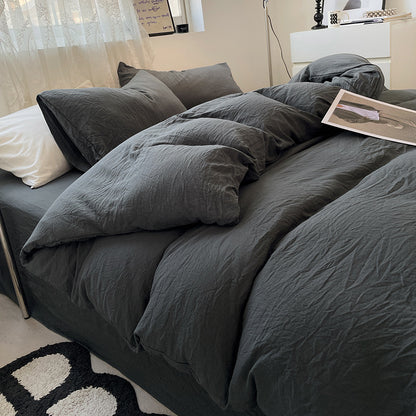 Four-piece Bed Set Solid Color Sanding Washed Cotton Duvet Cover