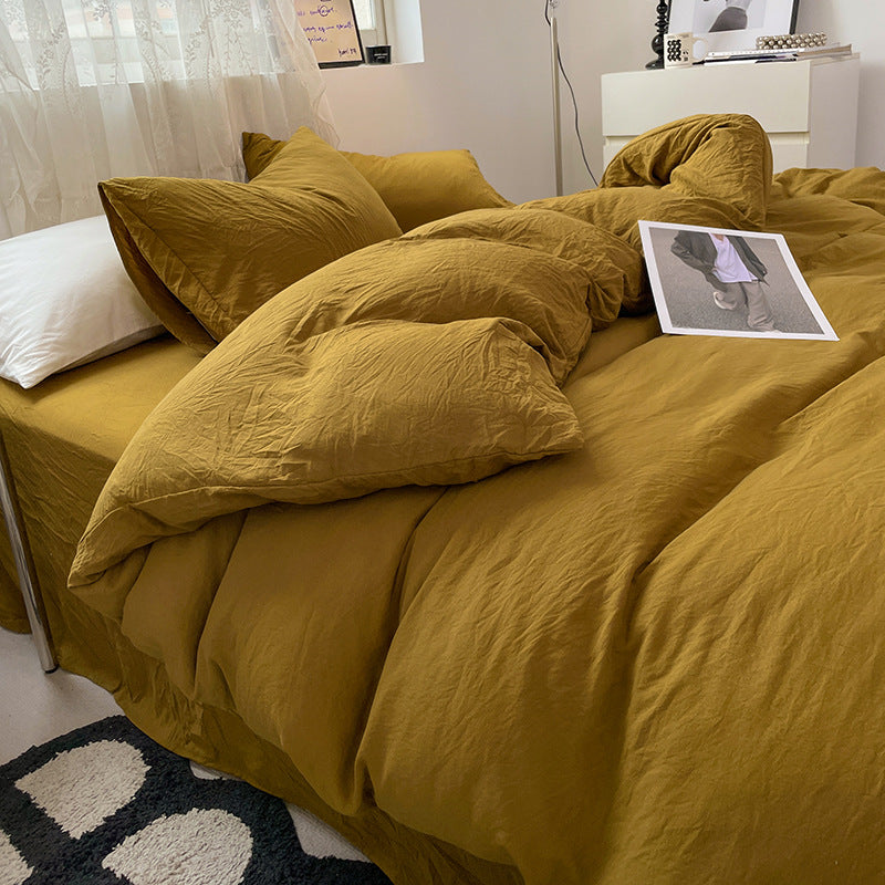 Four-piece Bed Set Solid Color Sanding Washed Cotton Duvet Cover