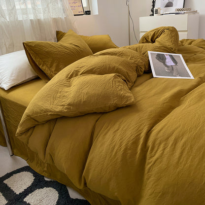 Four-piece Bed Set Solid Color Sanding Washed Cotton Duvet Cover