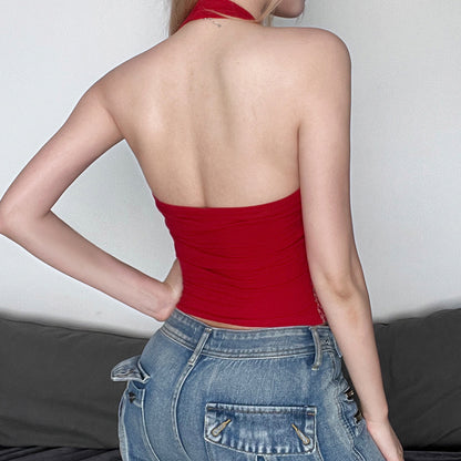 Modern Retro Rendering Letter Print Hanging On Neck Vest