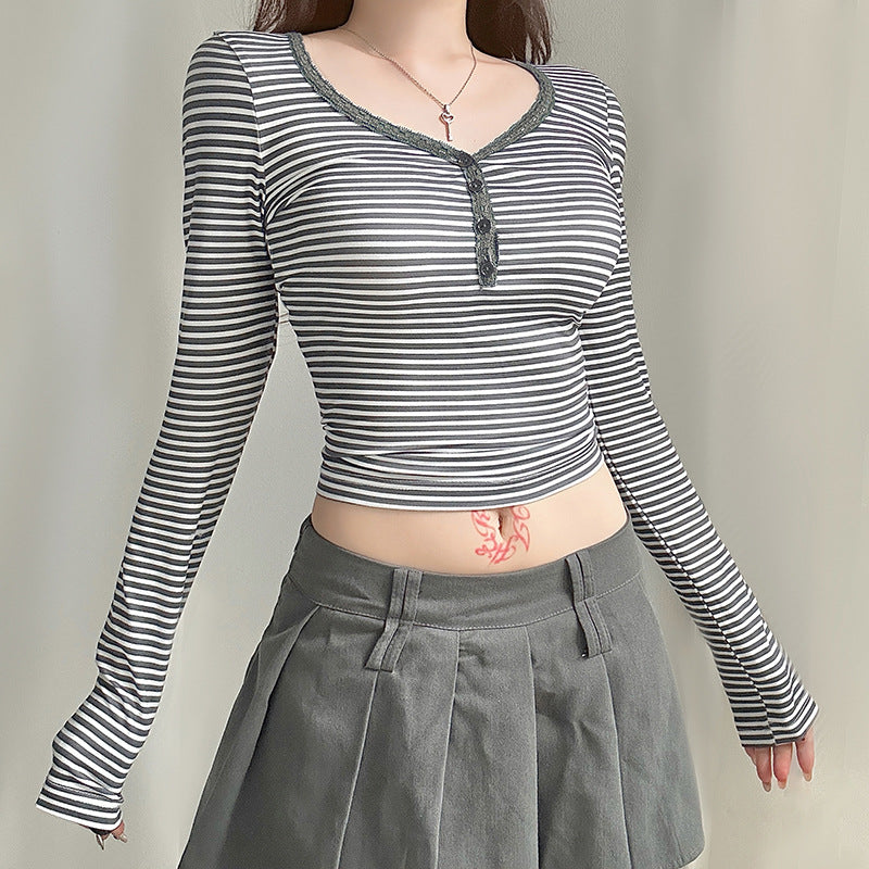 Women's American-style Midriff-baring Long Sleeve Bottoming Shirt