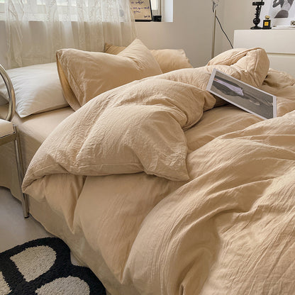 Four-piece Bed Set Solid Color Sanding Washed Cotton Duvet Cover