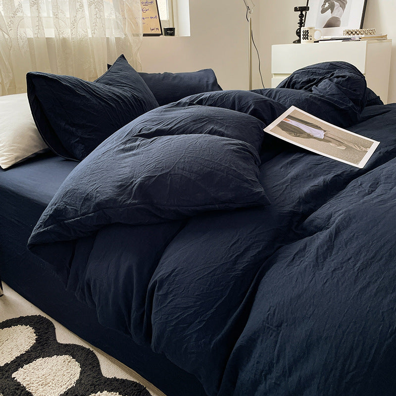 Four-piece Bed Set Solid Color Sanding Washed Cotton Duvet Cover