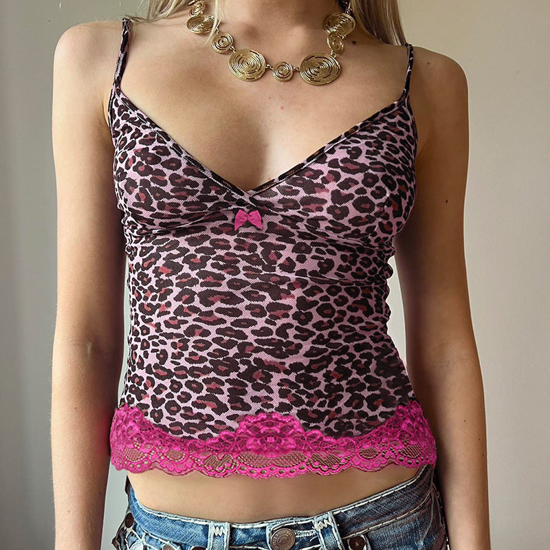 Lace Stitching Sexy V-neck Sling Vest