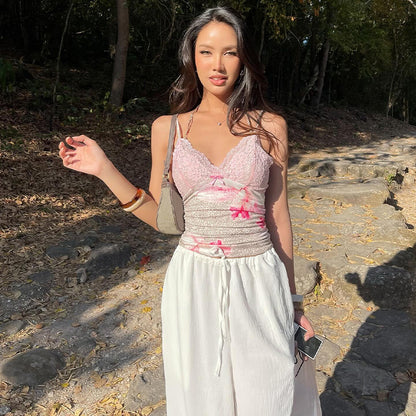 Women's Sexy Strap Short Lace Trim Top