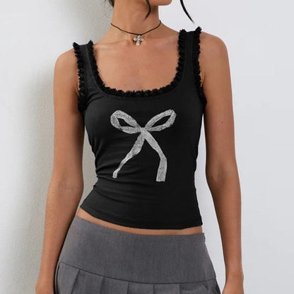 Hot Girl Lace Bow Print Vest