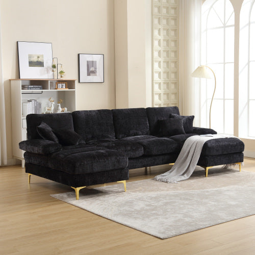 GOMYWAY Sectional Couches For Living Room Modular Sofa With Double Chaise U- Shaped Sofa Set With Chenille Fabric For Home Furniture