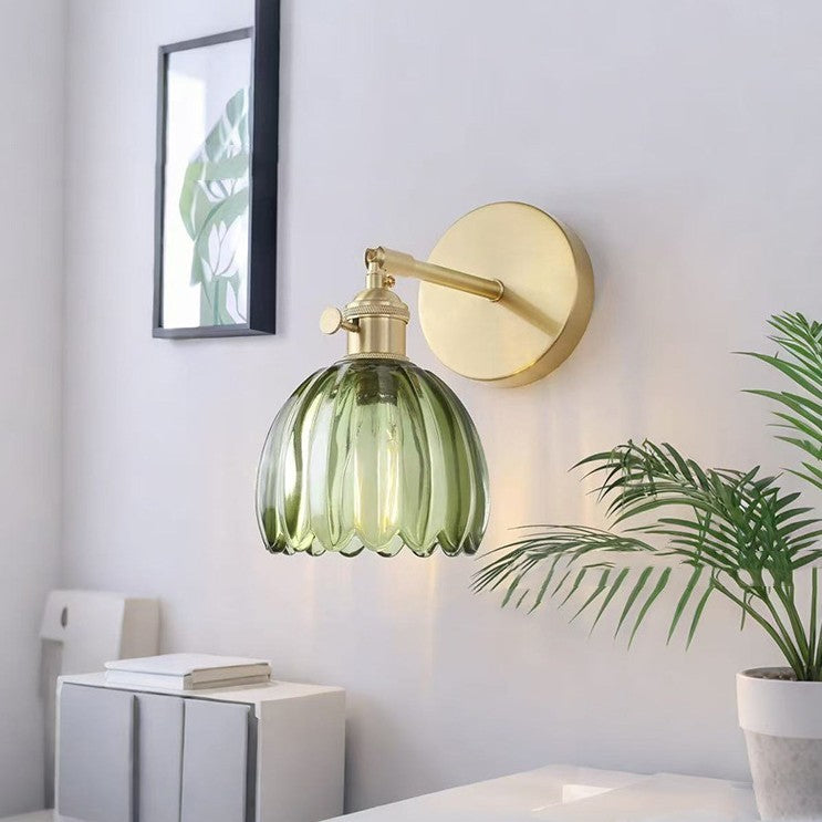 Retro Japanese Style Copper Glass Amber Chandelier
